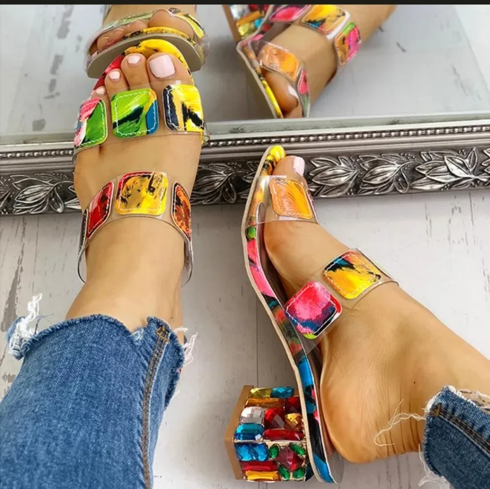 Fashion Colorful Jeweled Block Heel Sandal Size 37 / US 6 - Picture 12 of 15